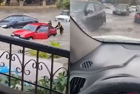 Güclü yağış Bakıda sürücülərə çətin anlar yaşatdı - VİDEO