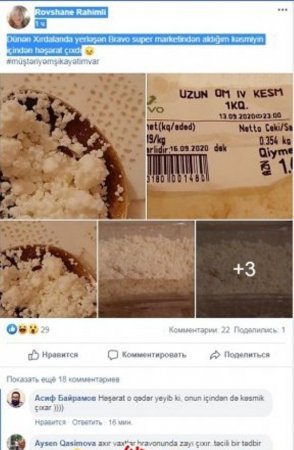 "Bravo"dan alınan kəsmiyin içindən həşərat çıxdı - FOTO