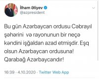 Cəbrayıl işğaldan azad olundu