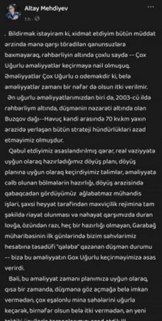 "Nəcməddin Sadıqov azad edilən əraziləri ermənilərə qaytarmağı əmr etdi" -